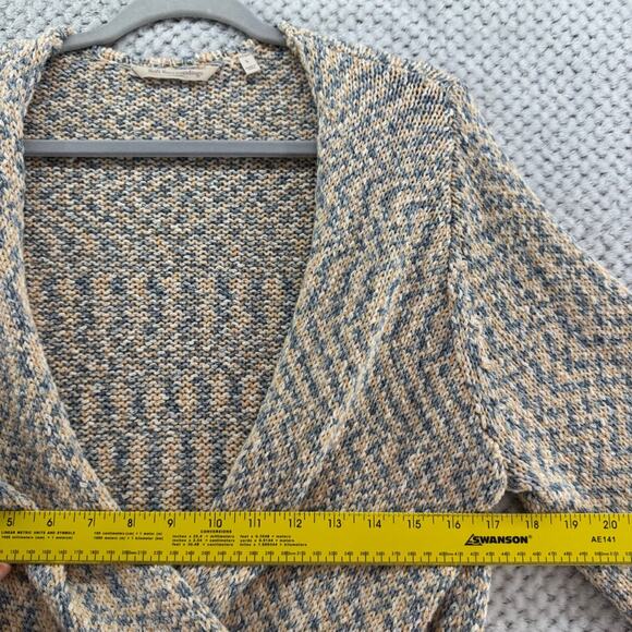 Soft Surroundings Sweater Womens L Beige Blue Knit V-Neck Wrap Cardigan LS - Picture 12 of 14